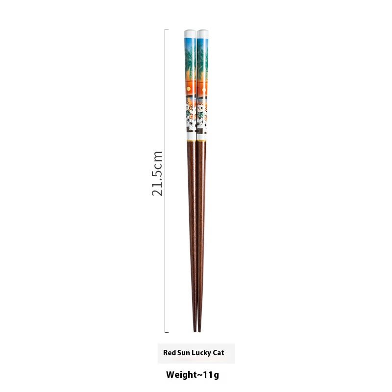 Household High-grade Non-slip Creative Lucky Cat Tableware Solid Wood Chopsticks