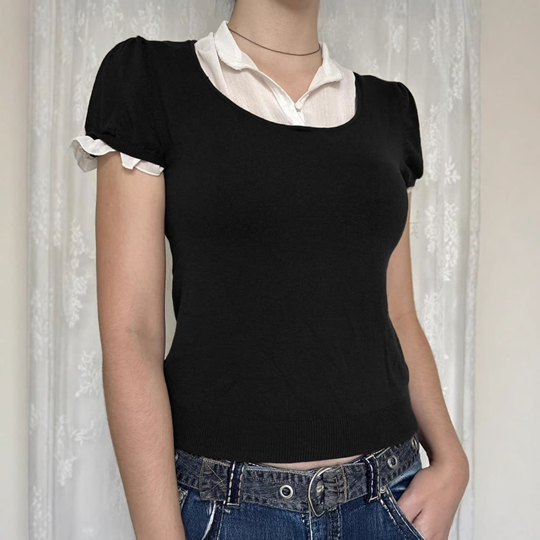 European And American Y2g Hot Girl Style Solid Color Vest Short Sleeve Women's Sweater view 3