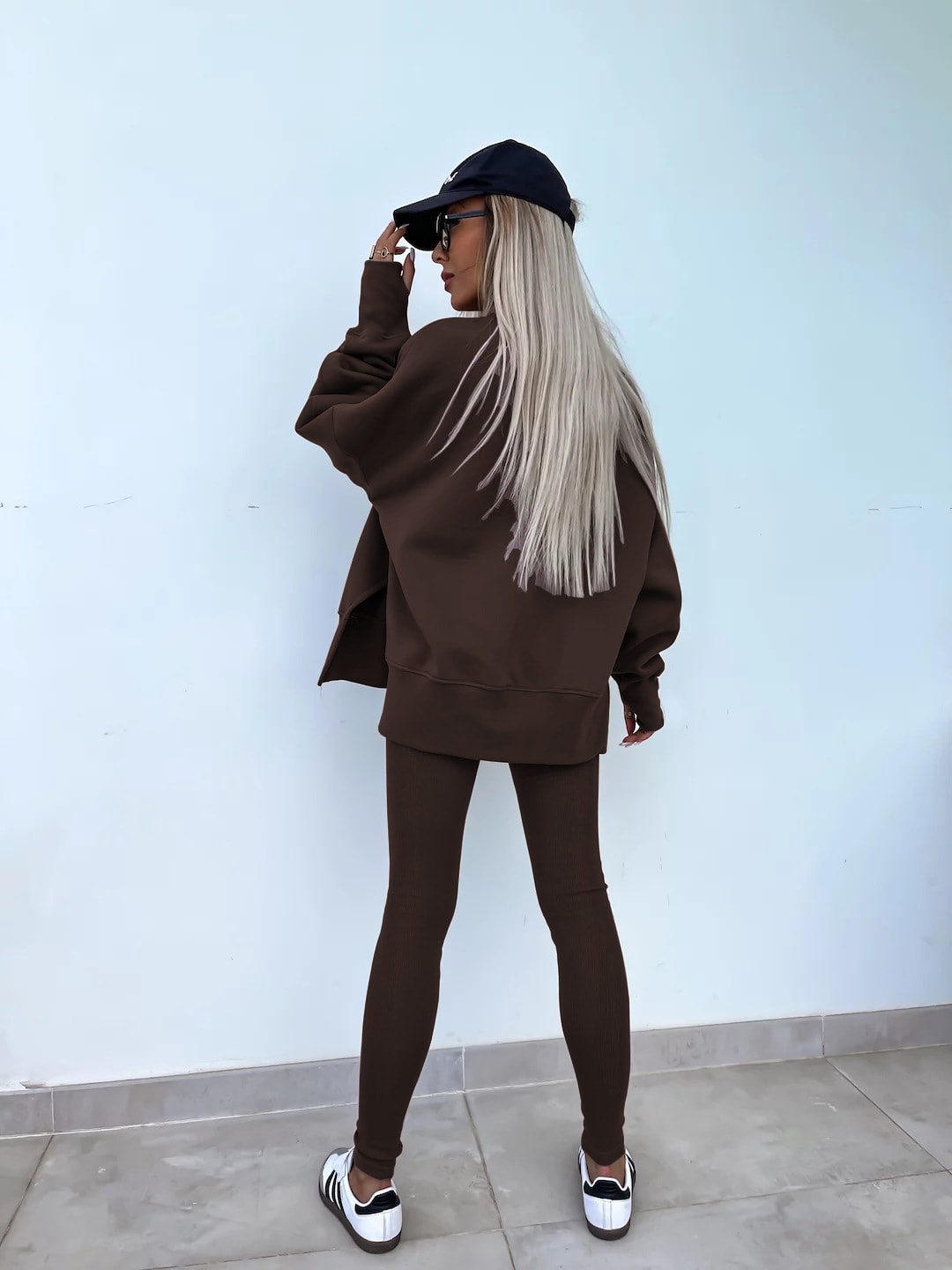 Sweater Suit Women's Casual Loose Long Sleeve Crew Neck Split Top Tight Trousers view 8