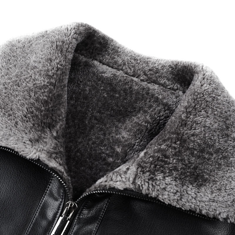 Middle-aged Plus Suede Winter One-piece Fur Men's Sheep Lapel Polo Coat view 5