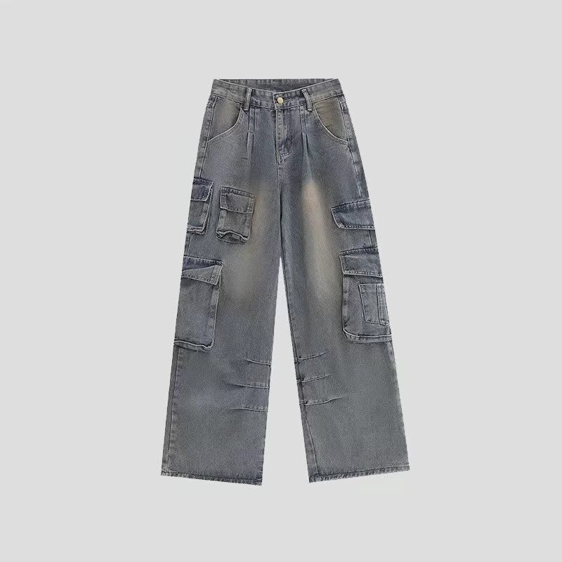 American Retro Multi-pocket Straight Cargo Jeans view 4