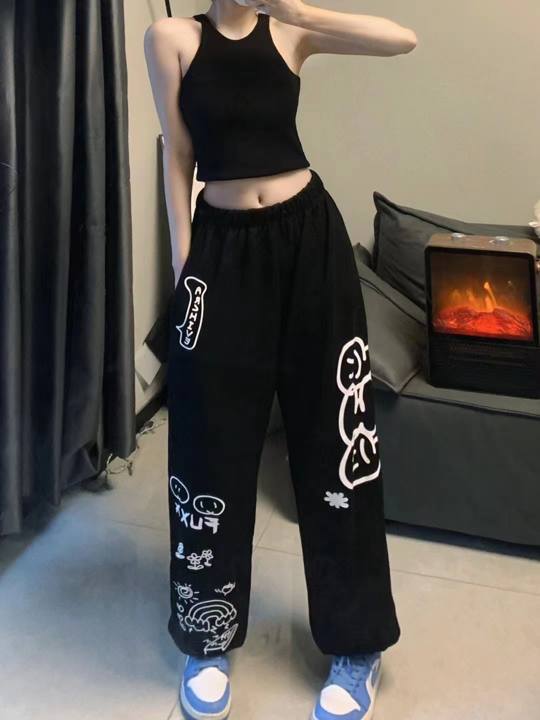 Graffiti Letter Loose Straight-leg Wide-leg Pants view 12