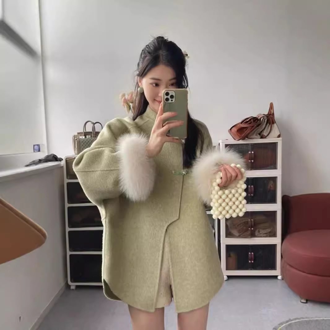 Zhongshan Buckle Stand Collar Woolen Coat Temperament view 3