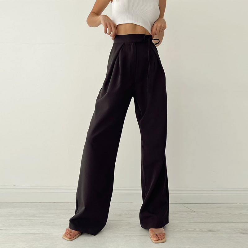 Knitted Casual Sports Trousers High Waist Loose Straight Wide Leg view 6
