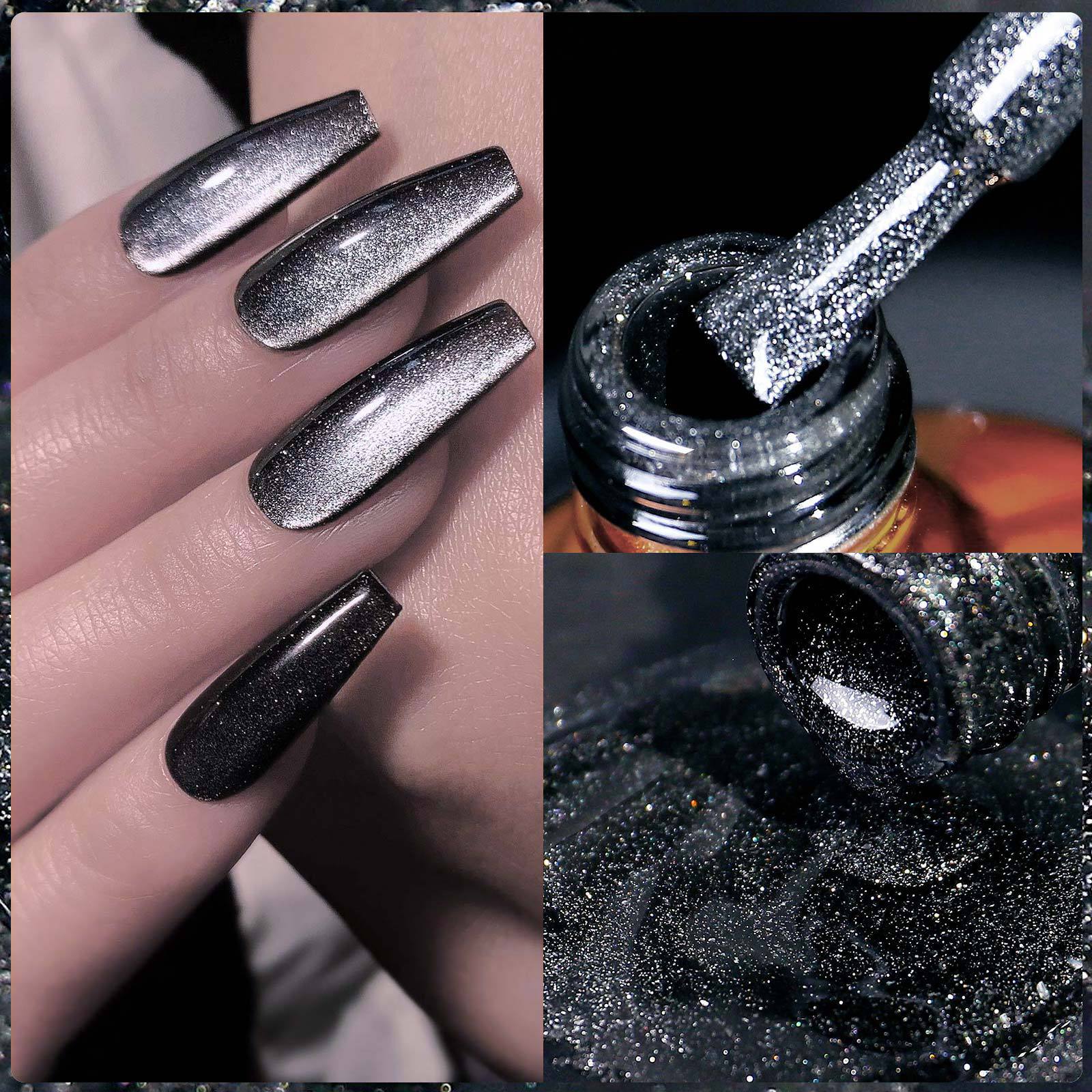 Extremely Black Spar Cat's Eye Flashing Dark Fairy Style Nail Polish view 3