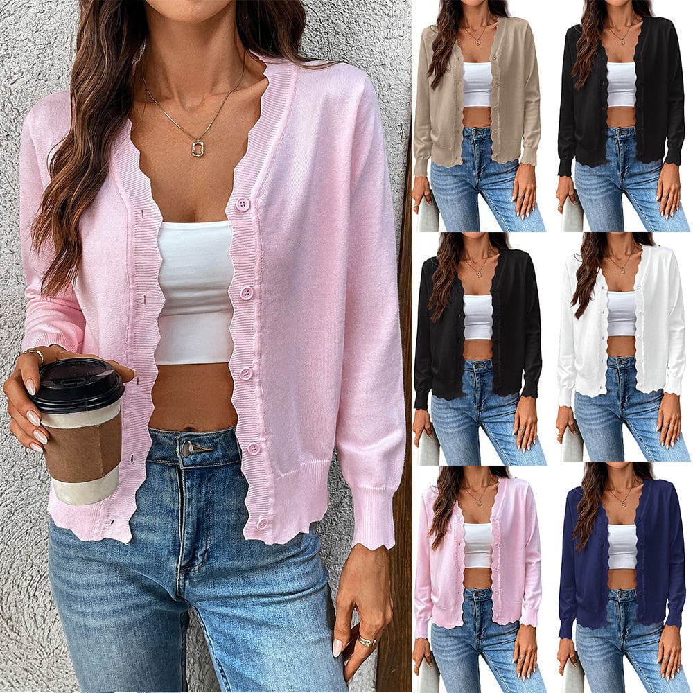V-neck Long-sleeved Knitted Cardigan Pure Color Ice Silk Coat For Women view 3