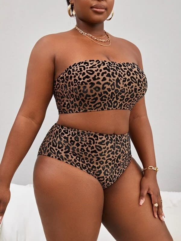Plus Size Women's High Waist Split Bikini Swimsuit view 21