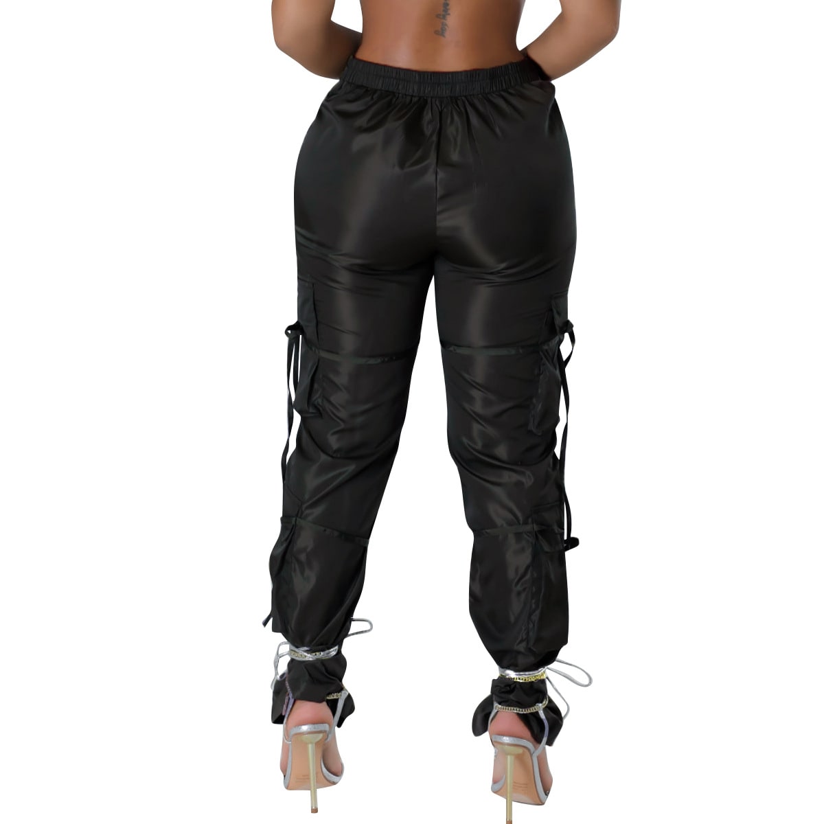 Women's Zipper Closure Strap Solid Color Green Casual Trousers view 27