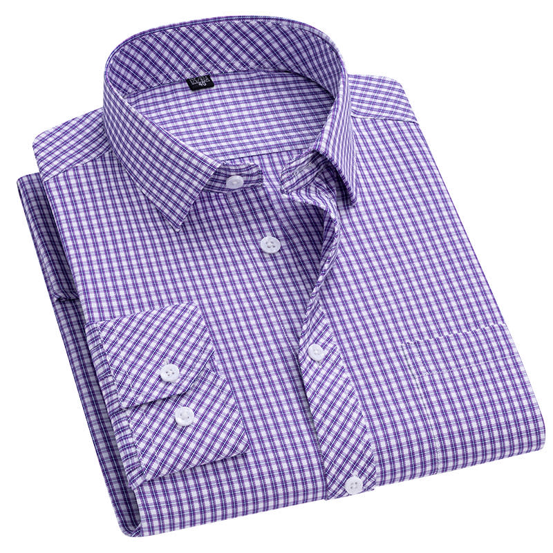Men's Long-sleeved Plaid Middle-aged Business Square Collar Shirt view 9