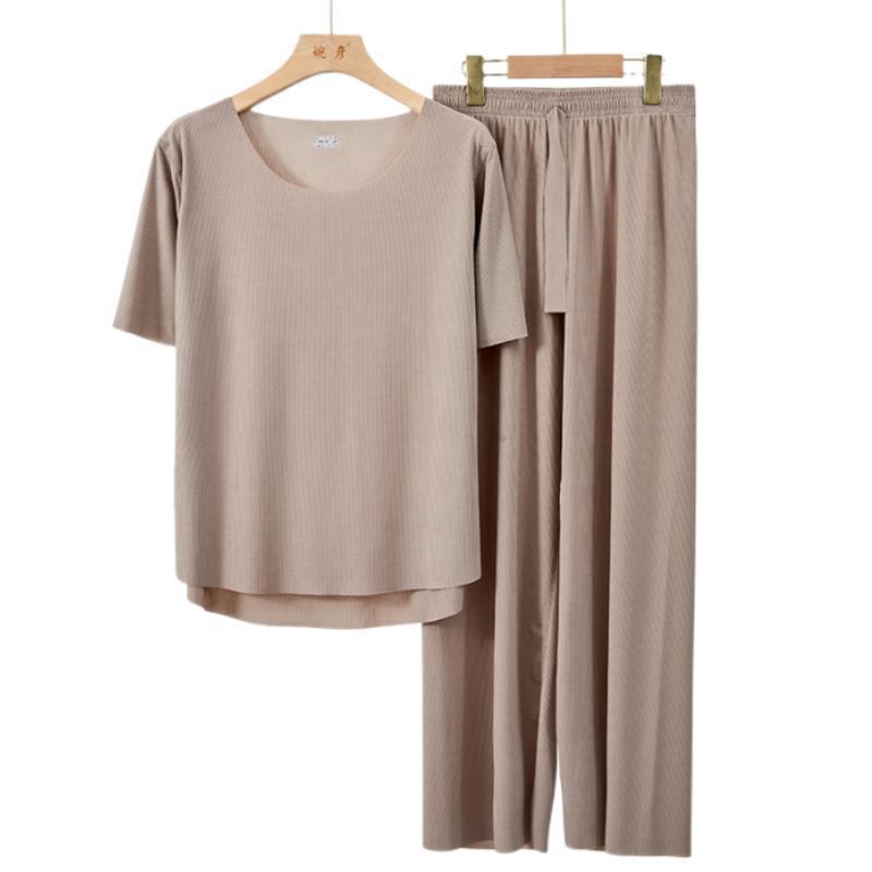 Men's And Women's Short-sleeved Simple And Seamless Solid Color Pajamas Suit view 8