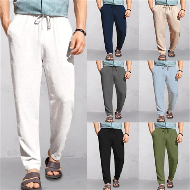 Men's Linen Breathable Outdoor Pants Loose Drawstring Pants Comfortable Casual Pants view 2