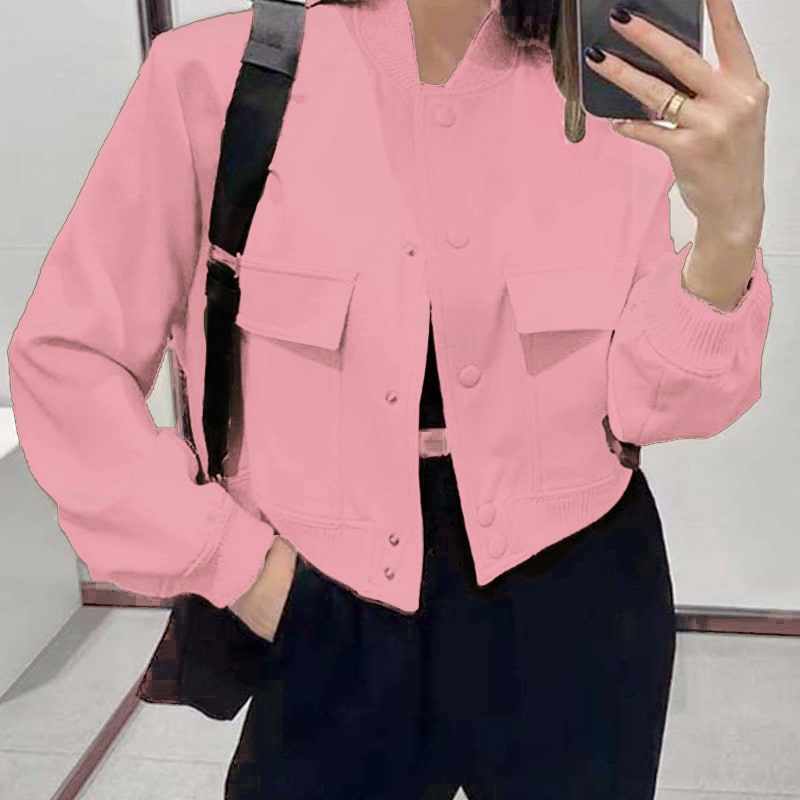 Stand Collar Large Pocket Women's Jacket Coat view 11