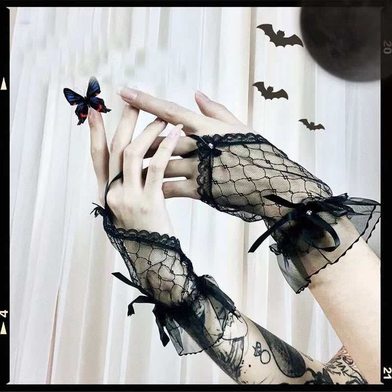 Mesh Lace Fingerless Bow Oversleeves Girl view 5
