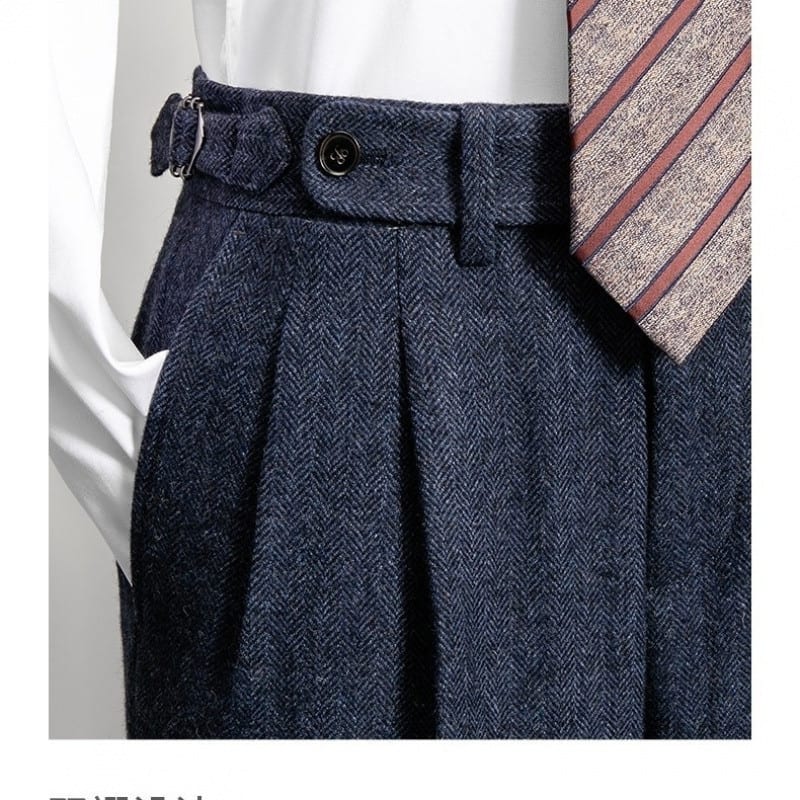 Men's Wool Herringbone Casual Straight Trousers view 6