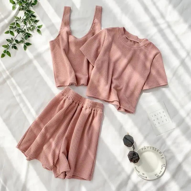 Women's Short-sleeved Student Three-piece Set Wide-leg Shorts view 8