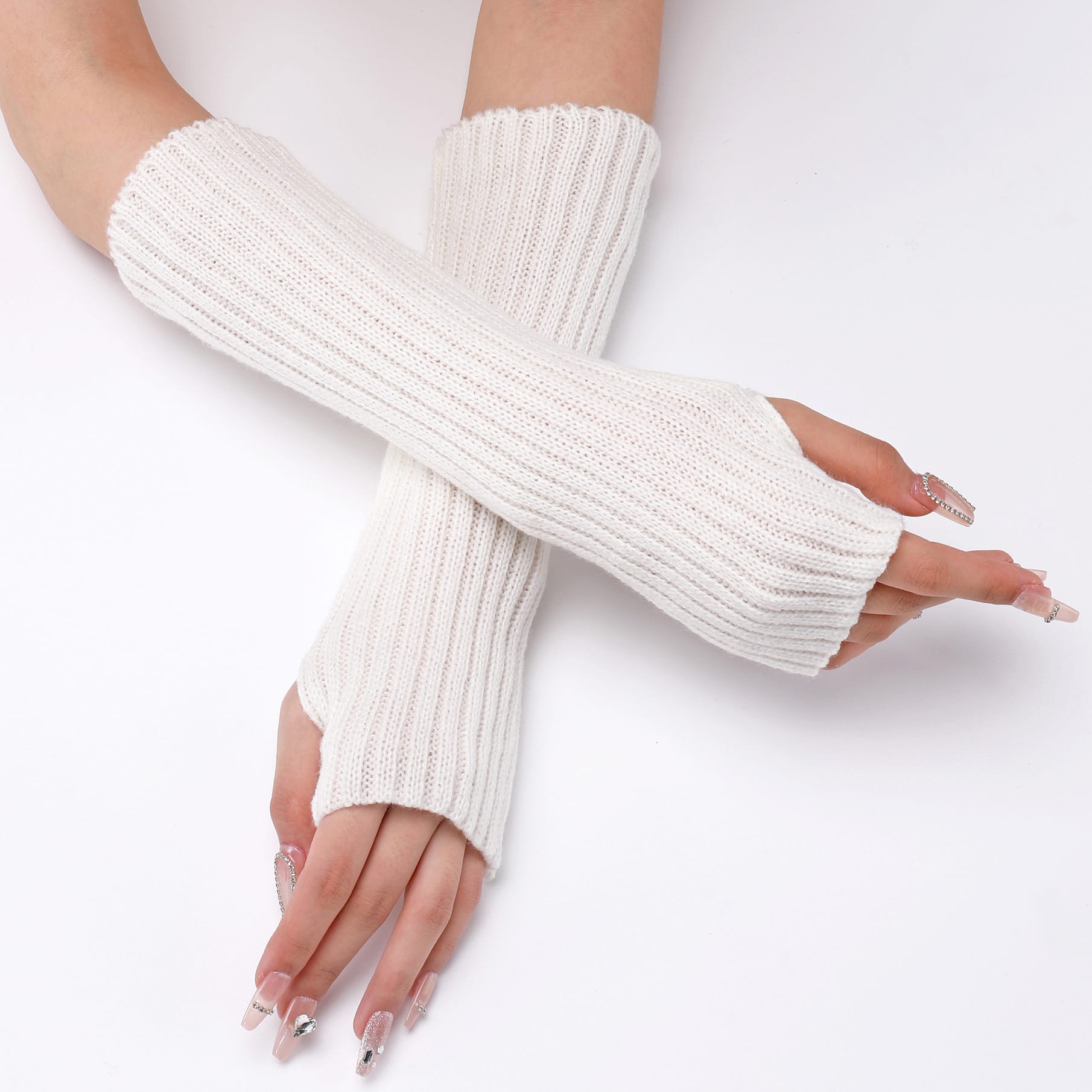 30-length Striped Gloves New Autumn And Winter Wool Sleeve Knitted Warm Fingerless Oversleeve view 14