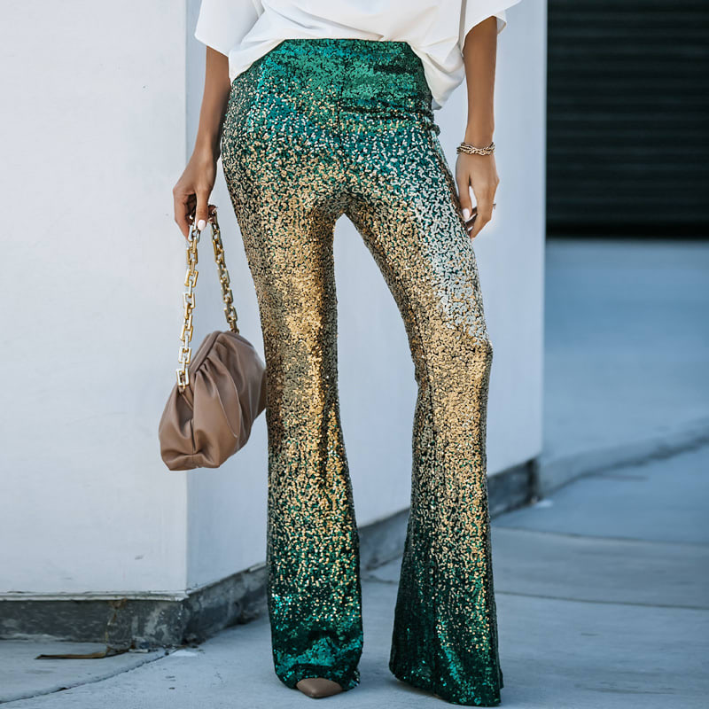 Gradient Color Wide Leg European And American High Waist Slim-fit Sequined Flared Pants view 20