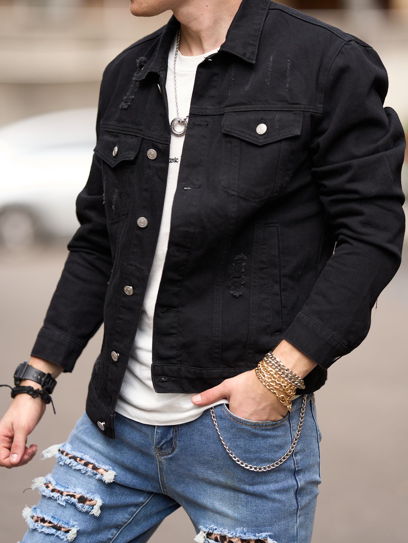 Spring And Autumn Men's Casual Jacket Youth Slim Fit Fashion Ripped Denim Coat view 5