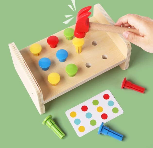 Two-in-one Pile Bridge Platform Nail Table Toy Children's Wooden Puzzle Pile Suit view 8