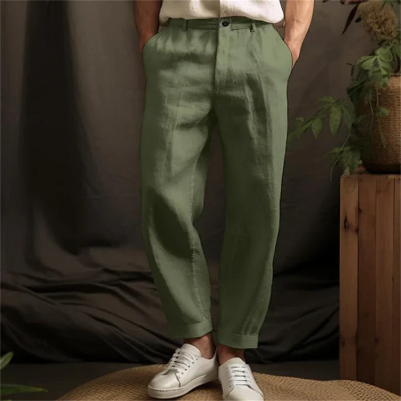 Men's Linen Solid Color Casual Light Outdoor Straight-leg Trousers view 5