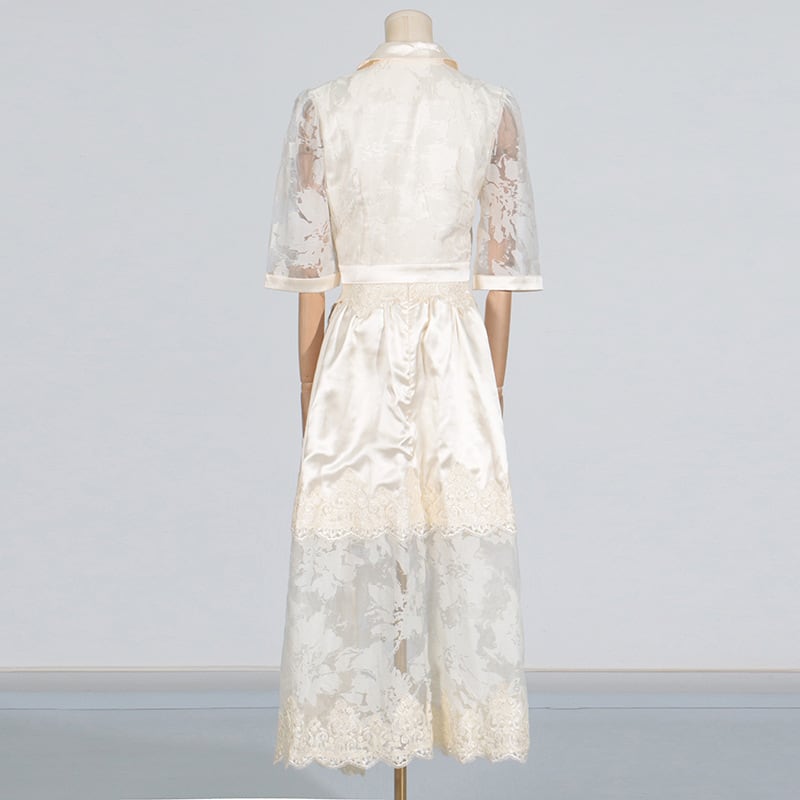 Lapel Embroidery Top High Waist Water Soluble Flower Mid-length Dress Set Female Fashion view 3