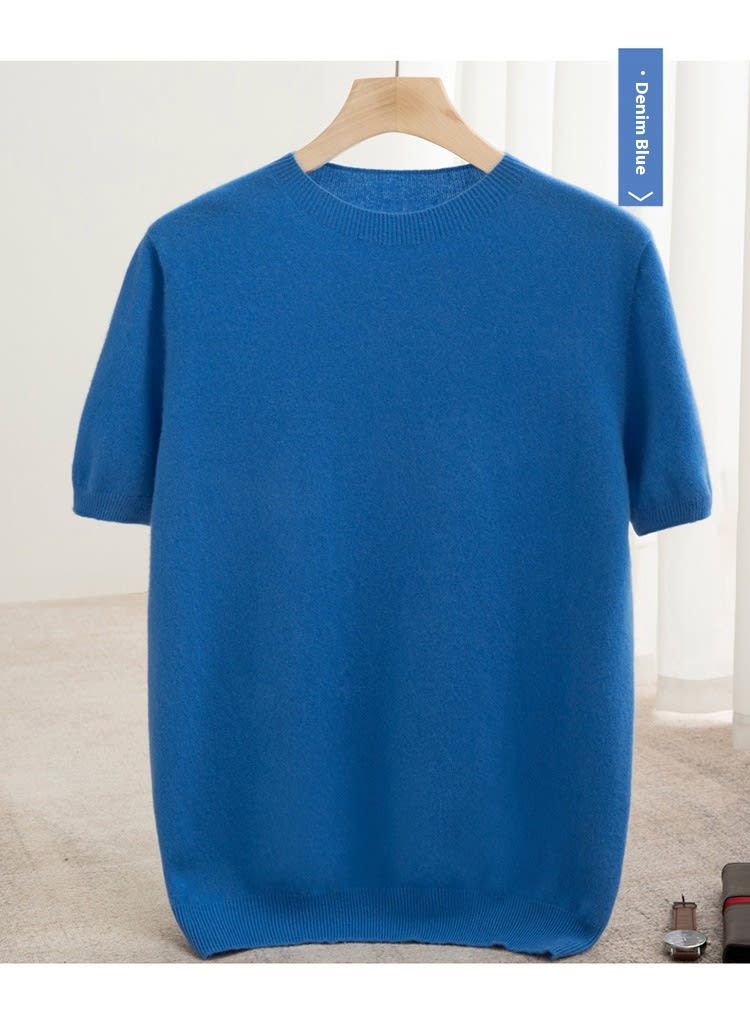 Knitted Short Sleeve Pure Wool Sweater Men's Round Neck view 3