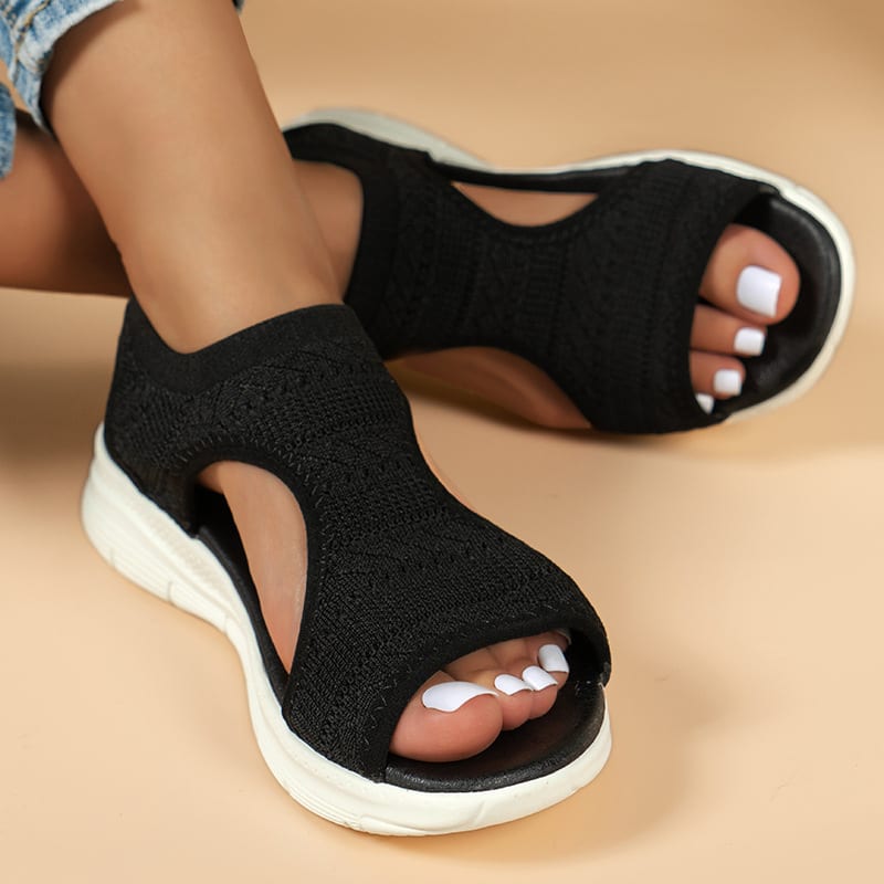 Women's Flyknit Sandals Hollow Peep-toe Roman Shoes view 8
