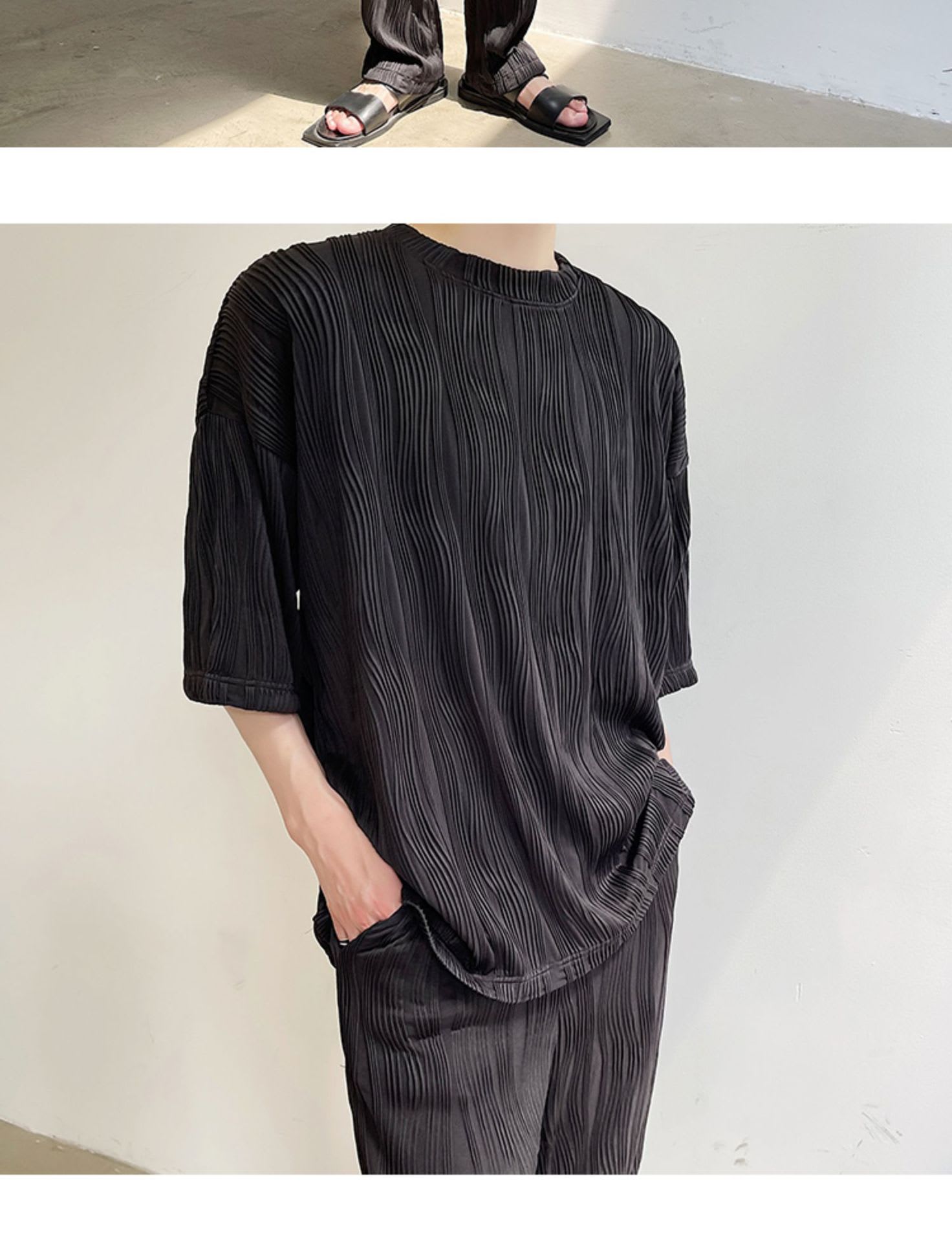 Men's Trendy Loose Pleated Embossed Texture Casual Pants view 5