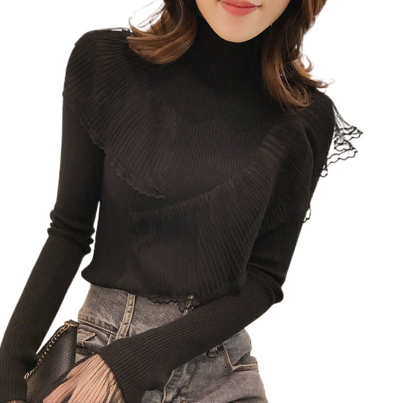 Women's Lace Patchwork Ruffled Sweater view 5