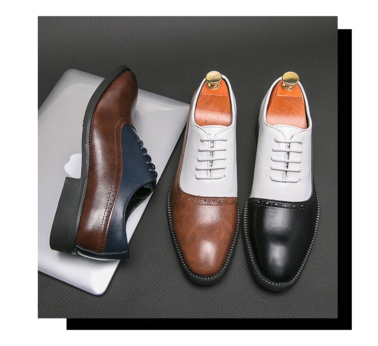 Men's Business Double Color Block Leather Shoes view 10
