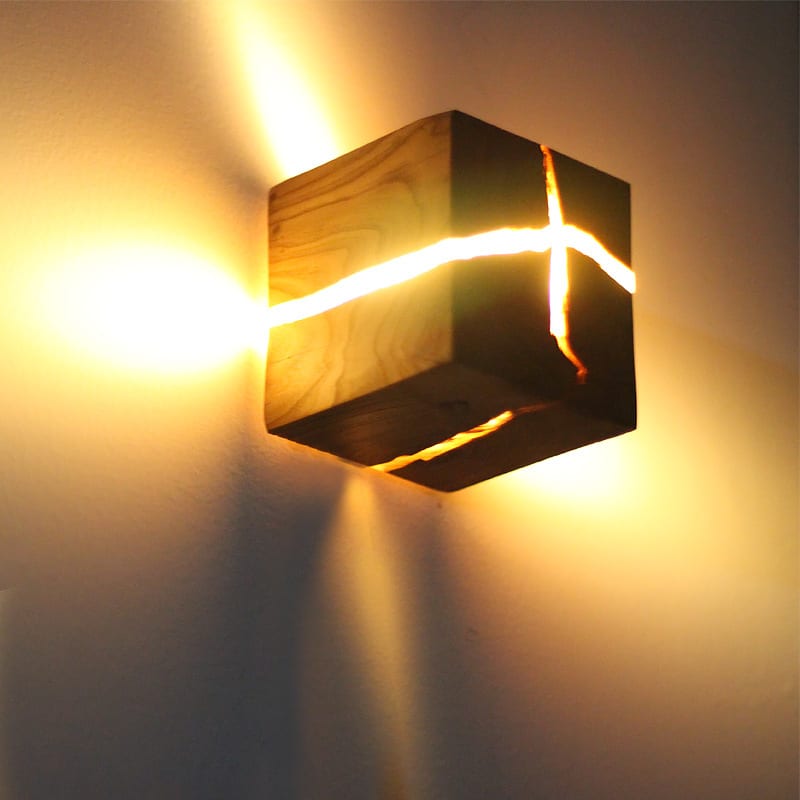 Creative Corridor Square Solid Wood Wall Bedside Lamp view 3