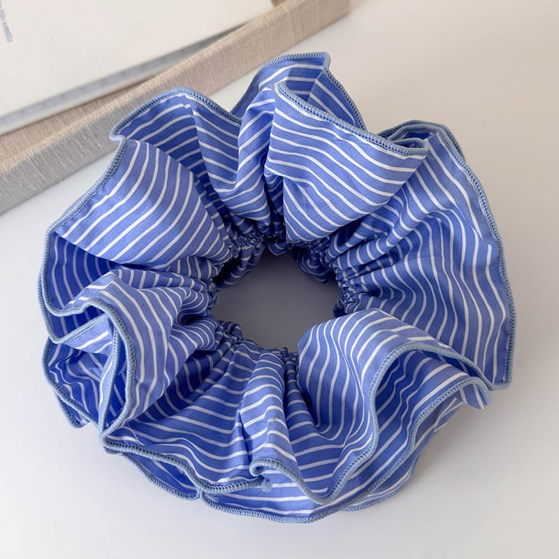 Sweet Blue Striped Double-layer Large Intestine Hair Ring All-match Hair Accessories view 5