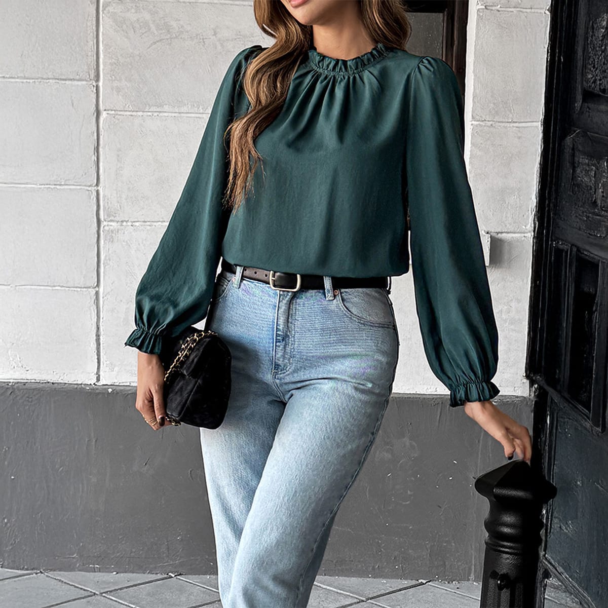 European And American Leisure Simple Style Long Sleeve Solid Color Stringy Selvedge Shirt view 5