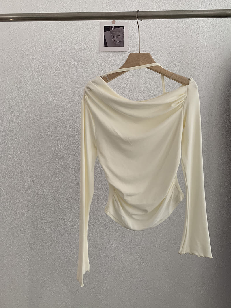 Shoulder Collar Solid Color Slim Fit Slimming Long Sleeves Inner Bottoming T-shirt view 2
