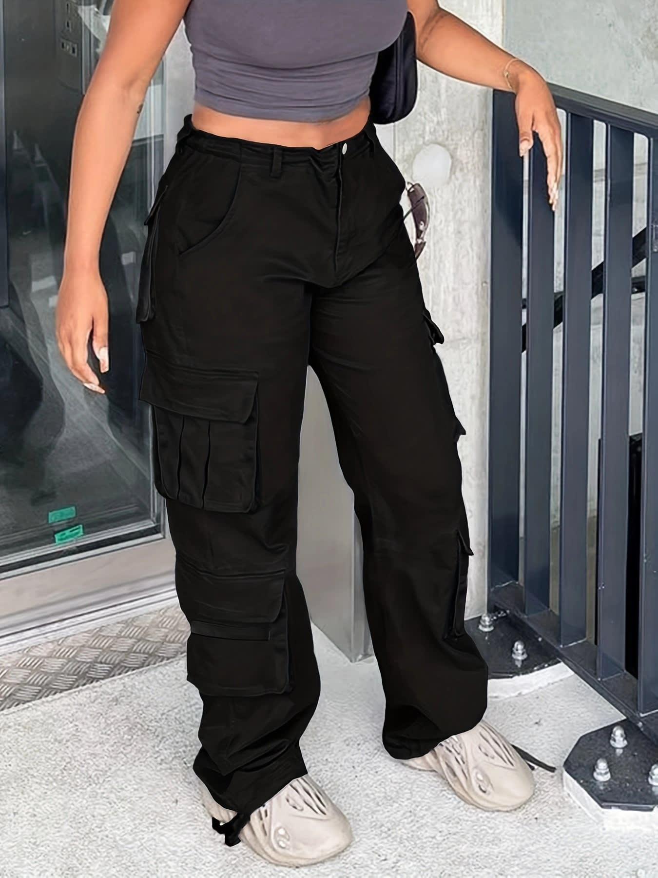 Street Multi-pocket Cargo Pants Mop Pants Solid Color Loose view 3