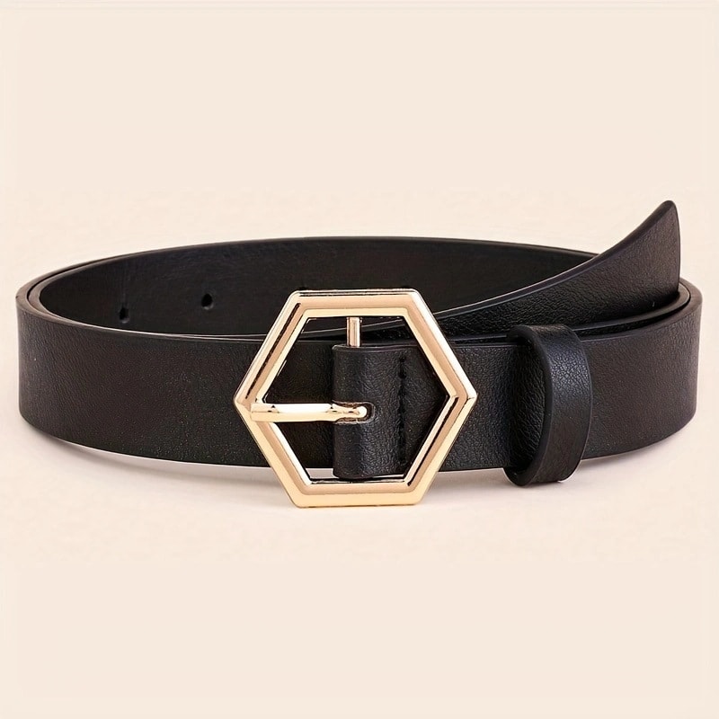 Women's Hexangular Star Irregular Gold Buckle PU Belt view 2