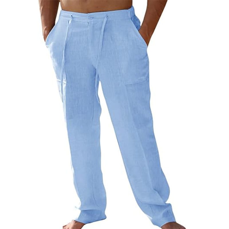Men's Casual Linen Patch Pocket Loose Drawstring Straight Summer Beach Yoga Trousers view 8