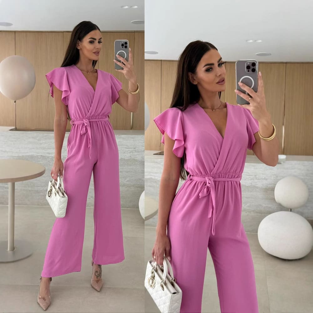 V-neck Lace-up Nipped Waist Trousers Jumpsuit view 3