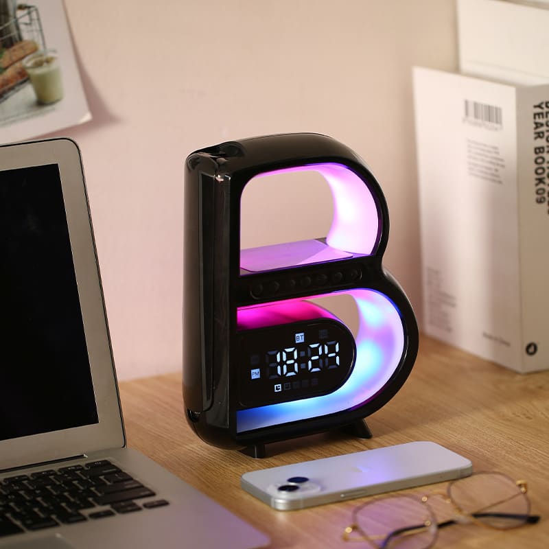New B-Shaped Blutooth Speaker Multifunctional Smart Music Rhythm Lighting Phone Wireless Charger TF Card AUX Input Standard Mode view 8