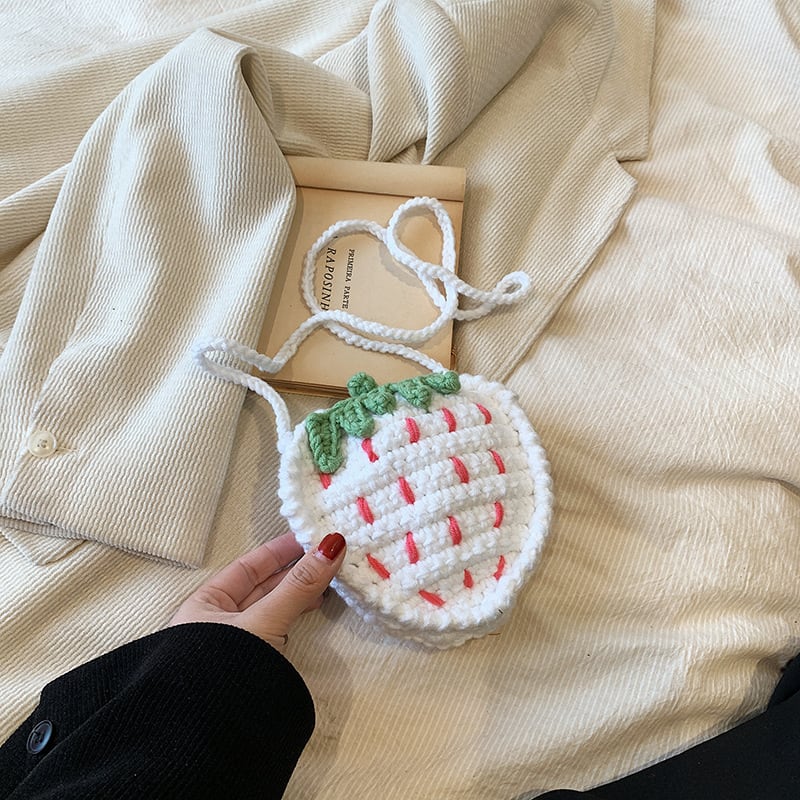 Handmade Knitted Children's Wool Cute Strawberry Crossbody Bag view 2