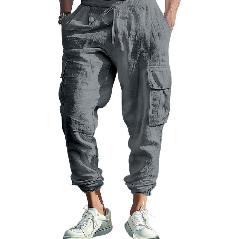 Multi-pocket Tether Solid Color Loose Cargo Pants Men view 7