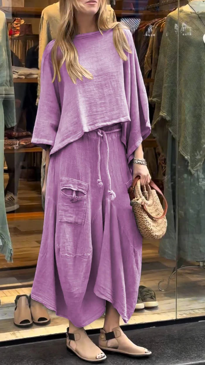 Loose-fitting Skirt Suit Fashion Solid Color Pullover Long-sleeved Top And Long Skirt Two-piece Set view 5