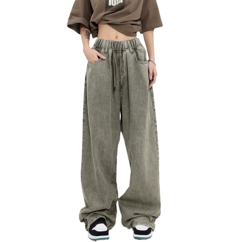Retro Worn Looking Washed-out Drawstring Jeans For Women view 4