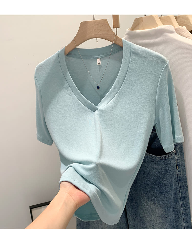 V-neck Shoulder Short-sleeved T-shirt Women's Fashion Small Top view 6