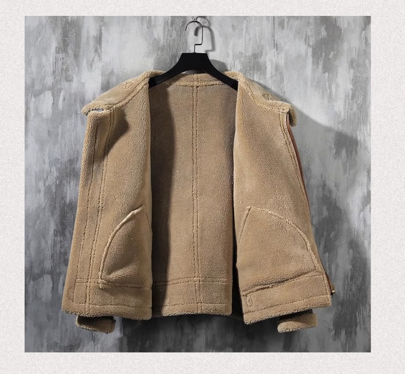 Men's Fashion Single-layer Fleece-lined Padded Jacket Lamb Wool Coat view 10