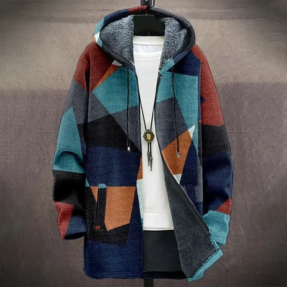 Digital Printed Hat Cardigan Men's Mid-length Trench Coat view 8