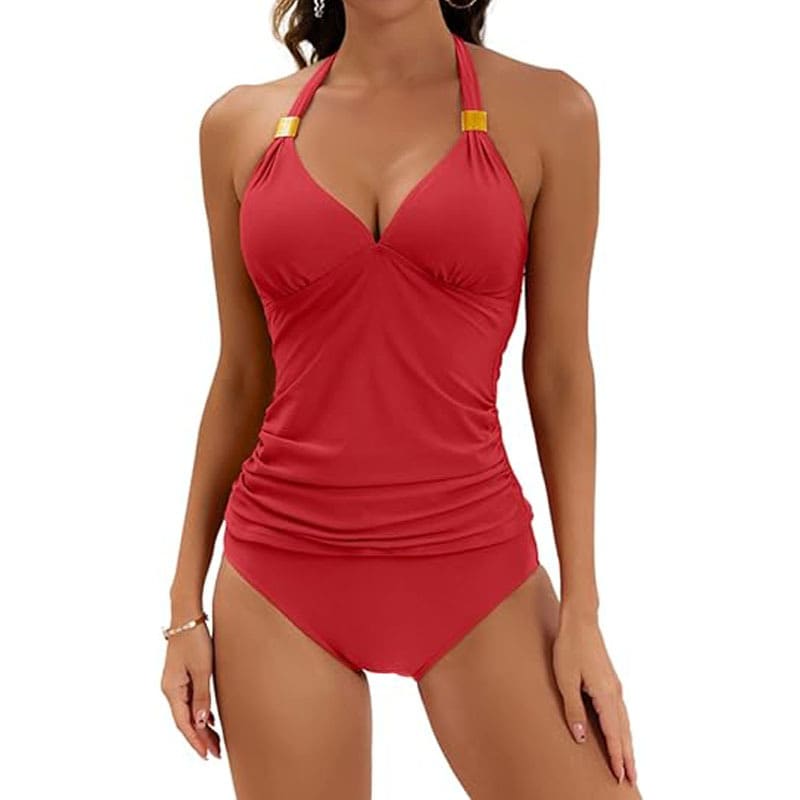 Women's Pure Color Halter Split Tie Two Piece Swimsuit view 17
