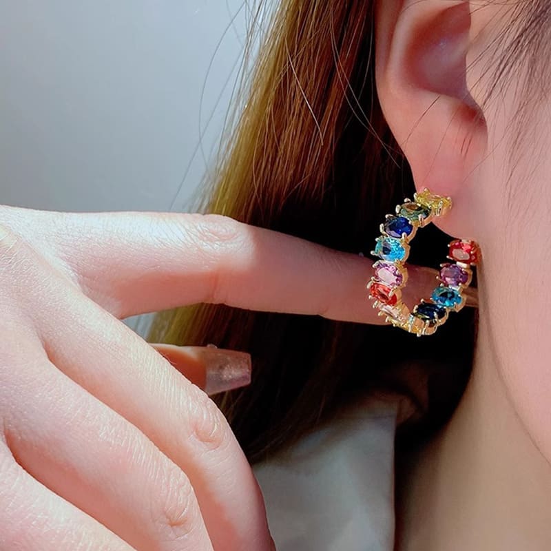 French Sweet Vintage Zircon C- Shaped Geometric Ear Ring view 2