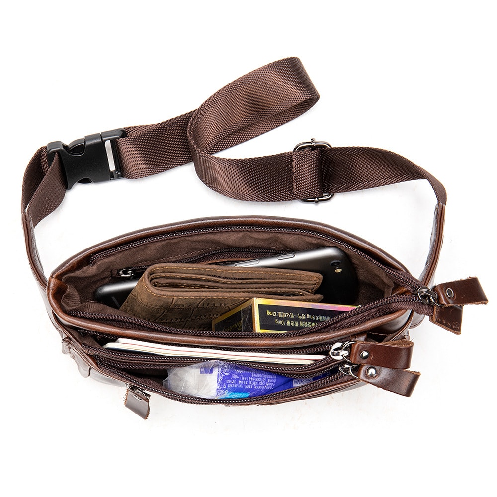 First Layer Cowhide Casual Sports Cross Body Chest Bag For Men view 2