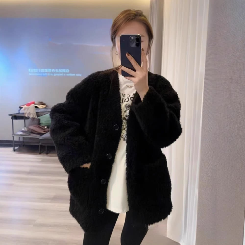 Loose And Warm Lamb Wool Top Coat For Women view 7